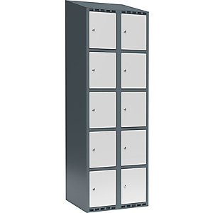 5er-Schließfachschrank Fydor, 2 Abteile, blaugrau / lichtgrau, B 600 mm, 2 Abteile, schräge Dachform, Zylinderschloss.