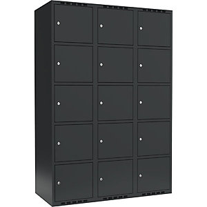 5er-Schließfachschrank Fydor, 3 Abteile, grau, B 1200 mm, 3 Abteile, flache Dachform, Zylinderschloss.