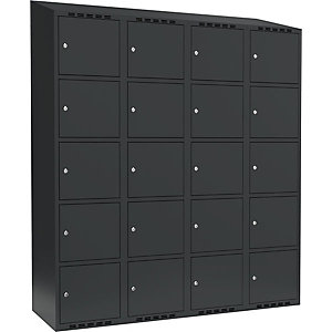 5er-Schließfachschrank Fydor, 4 Abteile, grau, B 1200 mm, 4 Abteile, schräge Dachform, Zylinderschloss.