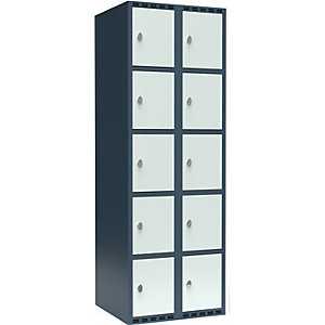 5er-Schließfachschrank Fydor, 2 Abteile, blaugrau / lichtgrau, B 600 mm, 2 Abteile, flache Dachform, Vorhängeschloss.