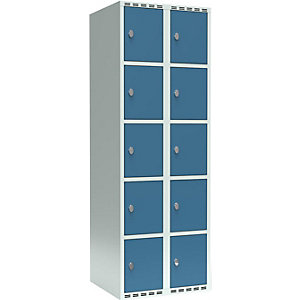 5er-Schließfachschrank Fydor, 2 Abteile, lichtgrau / brillantblau, B 600 mm, 2 Abteile, flache Dachform, Vorhängeschloss.