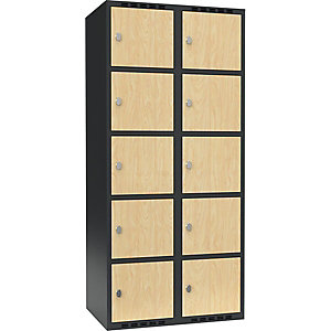 5er-Schließfachschrank Fydor, 2 Abteile, grau / Birke, B 800 mm, 2 Abteile, flache Dachform, Vorhängeschloss.