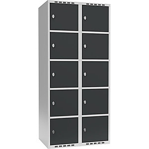 5er-Schließfachschrank Fydor, 2 Abteile, lichtgrau / grau, B 800 mm, 2 Abteile, flache Dachform, Vorhängeschloss.