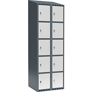 5er-Schließfachschrank Fydor, 2 Abteile, blaugrau / lichtgrau, B 600 mm, 2 Abteile, schräge Dachform, Vorhängeschloss.