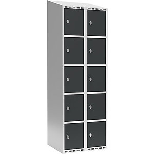 5er-Schließfachschrank Fydor, 2 Abteile, lichtgrau / grau, B 600 mm, 2 Abteile, schräge Dachform, Vorhängeschloss.