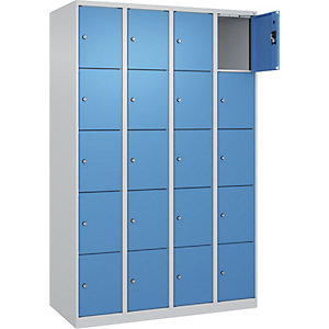 5er-Schließfachschrank Evolo PLUS, 4 Abteile, lichtgrau / lichtblau, B 1200 mm, 20 Fächer, mit Bodengleitern, Zylinderschloss.