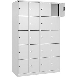 5er-Schließfachschrank Evolo PLUS, 4 Abteile, weiß, B 1200 mm, 20 Fächer, mit Bodengleitern, Zylinderschloss.