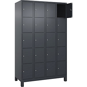 5er-Schließfachschrank Evolo PLUS, 4 Abteile, grau, B 1200 mm, 20 Fächer, mit breiten Füßen, Zylinderschloss.
