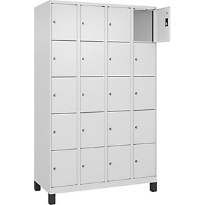 5er-Schließfachschrank Evolo PLUS, 4 Abteile, weiß, B 1200 mm, 20 Fächer, mit breiten Füßen, Zylinderschloss.