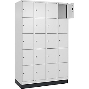 5er-Schließfachschrank Evolo PLUS, 4 Abteile, weiß, B 1200 mm, 20 Fächer, mit Bodensockel, Zylinderschloss.