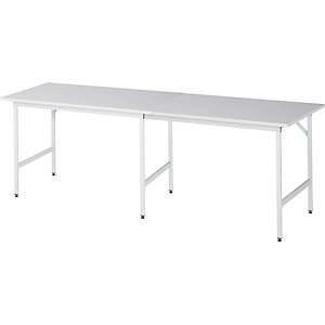 Arbeitstisch, höhenverstellbar, Gestell 30 x 30 mm, melaminharzbeschichtete Platte, BxT 2500 x 800 mm, lichtgrau.