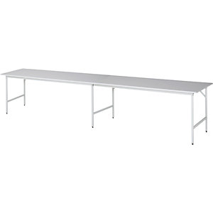 Arbeitstisch, höhenverstellbar, Gestell 30 x 30 mm, melaminharzbeschichtete Platte, BxT 4000 x 800 mm, lichtgrau.