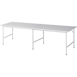 Arbeitstisch, höhenverstellbar, Gestell 30 x 30 mm, melaminharzbeschichtete Platte, BxT 3000 x 1000 mm, lichtgrau.