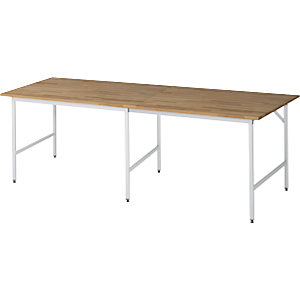 Arbeitstisch, höhenverstellbar, Gestell 30 x 30 mm, Buchenplatte massiv, BxT 2500 x 1000 mm, lichtgrau.
