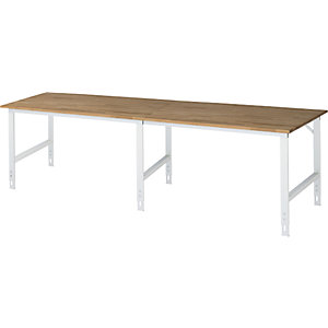 Arbeitstisch, höhenverstellbar, Gestell 60 x 30 mm, Buchenplatte massiv, BxT 3000 x 1000 mm, lichtgrau.