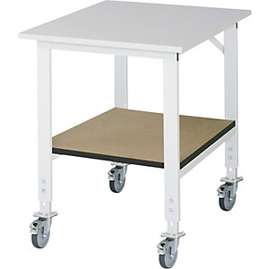 Arbeitstisch mit Ablageboden, fahrbar, melaminbeschichtete Platte, Stärke 22 mm, BxT 750 x 1000 mm.