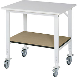 Arbeitstisch mit Ablageboden, fahrbar, melaminbeschichtete Platte, Stärke 22 mm, BxT 1000 x 800 mm.