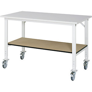 Arbeitstisch mit Ablageboden, fahrbar, melaminbeschichtete Platte, Stärke 22 mm, BxT 1500 x 800 mm.