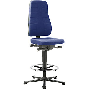 Arbeitsdrehstuhl All-in-One, mit Bodengleitern und Fußring, Stoffpolster, blau.