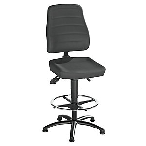 Arbeitsdrehstuhl, Supertec, mit Bodengleitern und Fußring.