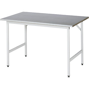 Arbeitstisch, höhenverstellbar, Gestell 30 x 30 mm, Stahlblechplatte, BxT 1250 x 800 mm, lichtgrau.
