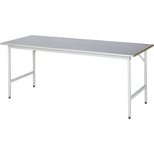 Arbeitstisch, höhenverstellbar, Gestell 30 x 30 mm, Stahlblechplatte, BxT 2000 x 800 mm, lichtgrau.