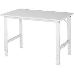 Arbeitstisch, höhenverstellbar, Gestell 60 x 30 mm, melaminharzbeschichte Platte, BxT 1250 x 800 mm, lichtgrau.