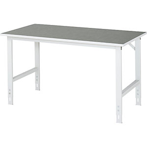 Arbeitstisch, höhenverstellbar, Gestell 60 x 30 mm, Linoleumplatte, BxT 1500 x 800 mm, lichtgrau.
