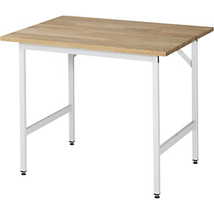 Arbeitstisch, höhenverstellbar, Gestell 30 x 30 mm, Buchenplatte massiv, BxT 1000 x 800 mm, lichtgrau.
