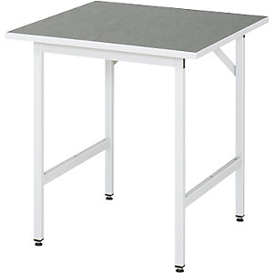 Arbeitstisch, höhenverstellbar, Gestell 30 x 30 mm, Linoleumplatte, BxT 750 x 800 mm, lichtgrau.