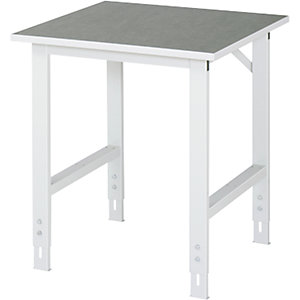 Arbeitstisch, höhenverstellbar, Gestell 60 x 30 mm, Linoleumplatte, BxT 750 x 800 mm, lichtgrau.