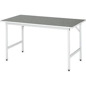 Arbeitstisch, höhenverstellbar, Gestell 30 x 30 mm, Linoleumplatte, BxT 1500 x 800 mm, lichtgrau.