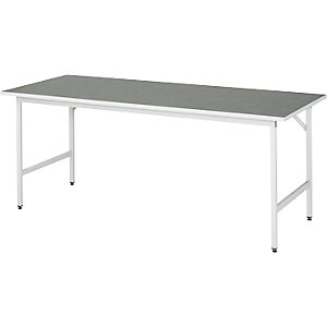 Arbeitstisch, höhenverstellbar, Gestell 30 x 30 mm, Linoleumplatte, BxT 2000 x 800 mm, lichtgrau.