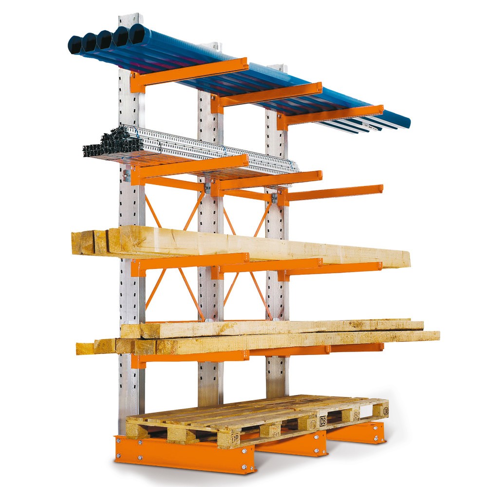 Komplettpaket Kragarmregal, leichte Ausführung, einseitig, Tragkraft pro Arm 300 kg