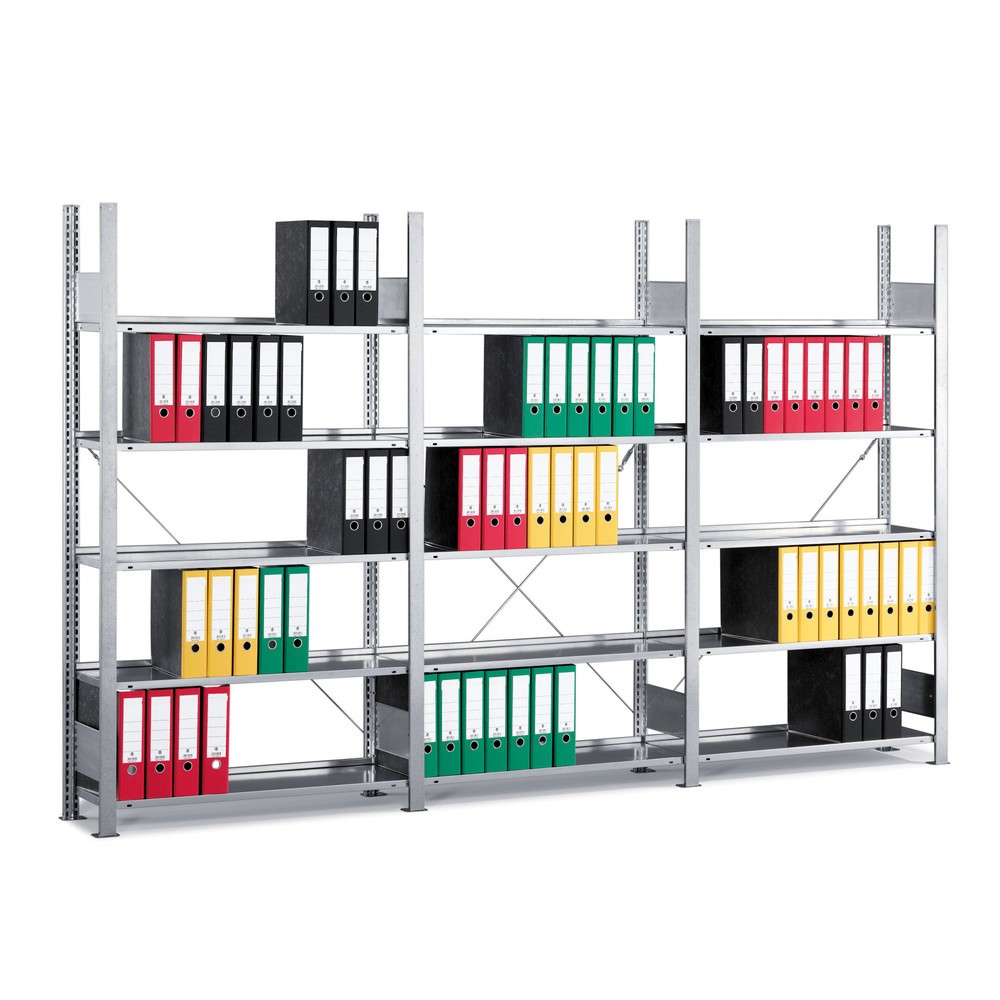META Aktenregal Anbaufeld, doppelseitig, ohne Abdeckboden, Fachlast 80 kg, lichtgrau